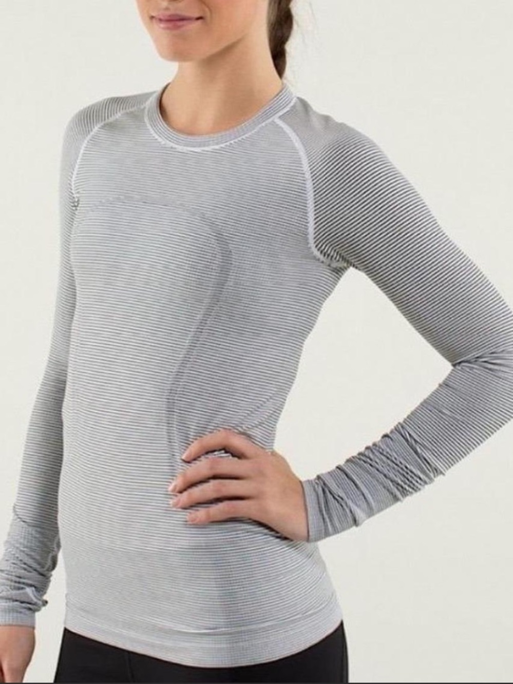 lululemon Swiftly Light Gray Striped Long-Sleeve Crew Top